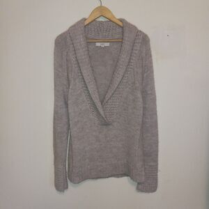 Ann Taylor Loft Shawl Collar Knit Sweater-Large-Alpaca & Wool Blend-Tan